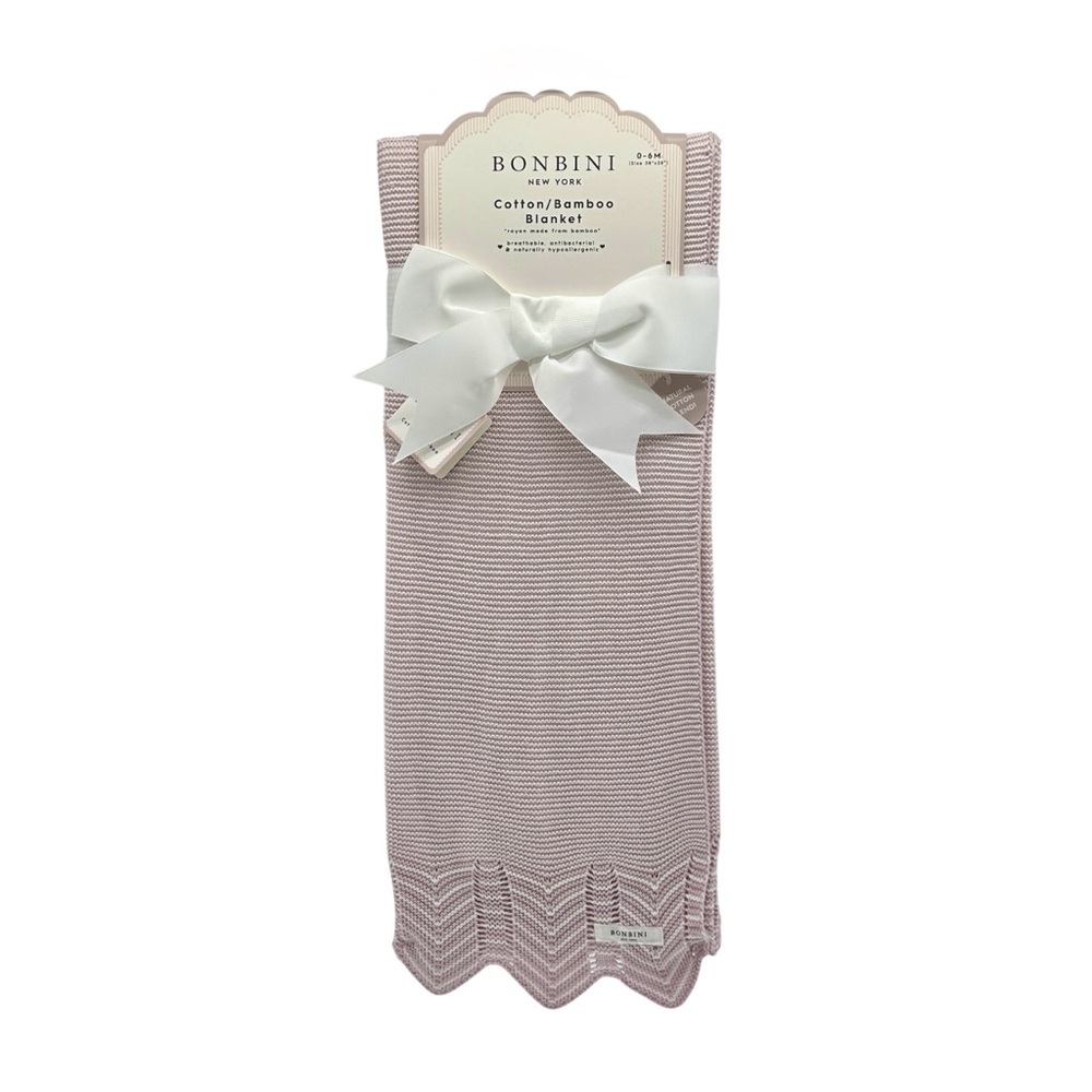 BONBINI‎ Cotton Bamboo Baby Blanket | Lavender & White Knit | Newborn Girl Gift